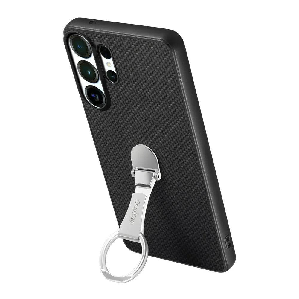 CASENEO C1-19 for Samsung Galaxy S26 Ultra Case Folding Kickstand Leather Back Cover Carbon Fiber Texture - Black - 2