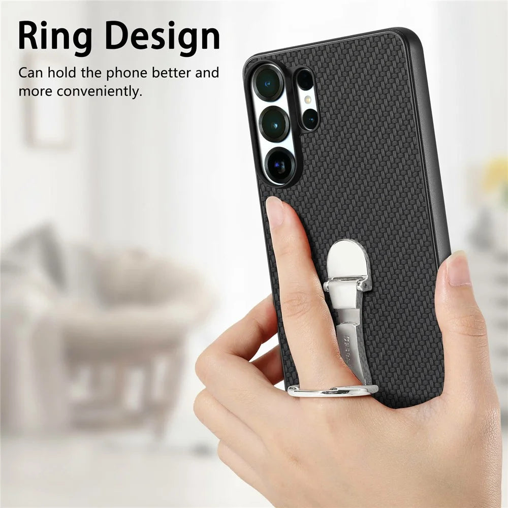 CASENEO C1-19 for Samsung Galaxy S26 Ultra Case Folding Kickstand Leather Back Cover Carbon Fiber Texture - Black - 7
