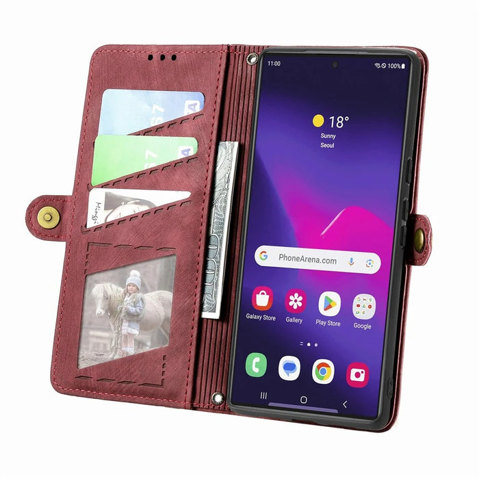 For Samsung Galaxy S26 Ultra Case Zipper Wallet Geometry Lines Leather Phone Cover with Strap - Red - 2