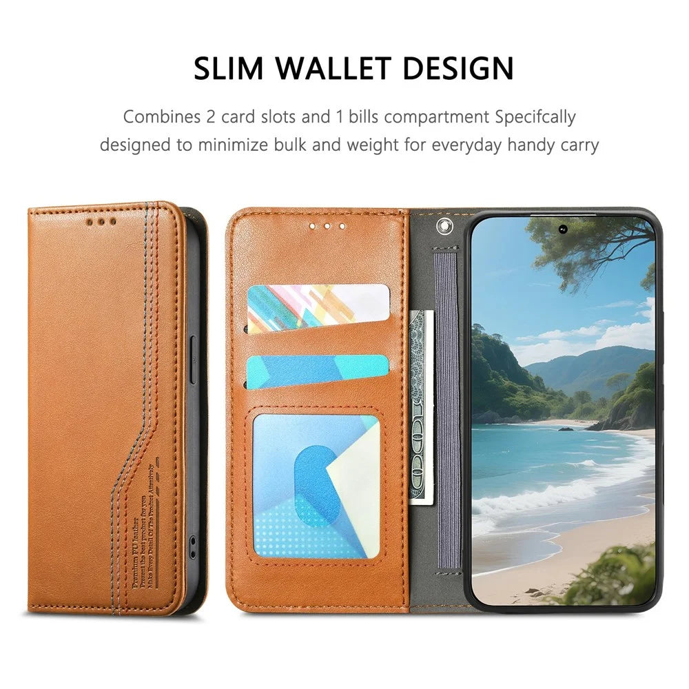 For Samsung Galaxy S26 Ultra Case Wallet Tri-Color Stitching Leather Phone Cover with Elastic Wristband - Brown - 6