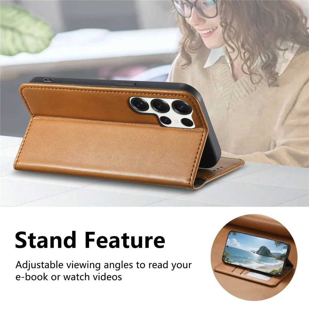 For Samsung Galaxy S26 Ultra Case Wallet Tri-Color Stitching Leather Phone Cover with Elastic Wristband - Brown - 7