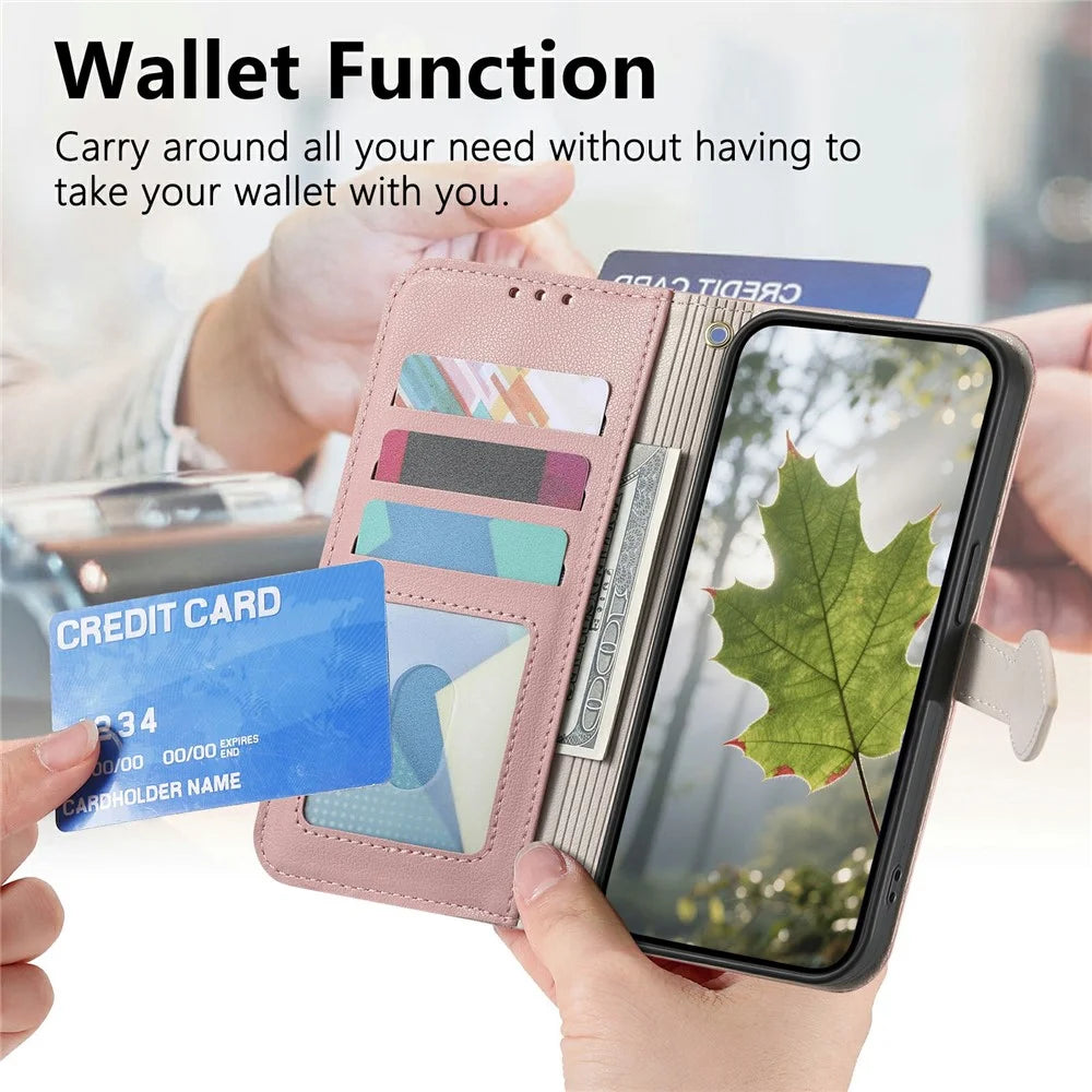 For Samsung Galaxy S26 Ultra Stand Case Leaf Shape Magnetic Clasp Leather Phone Cover with Hand Strap - Rose Gold - 6