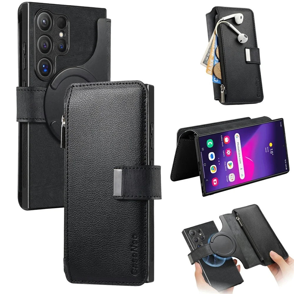 CASENEO MW-02 For Samsung Galaxy S26 Ultra Case Detachable Magnetic Leather Flip Cover - Black - 1