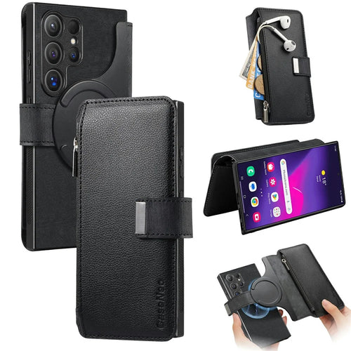 CASENEO MW-02 For Samsung Galaxy S26 Ultra Case Detachable Magnetic Leather Flip Cover - Black - 1
