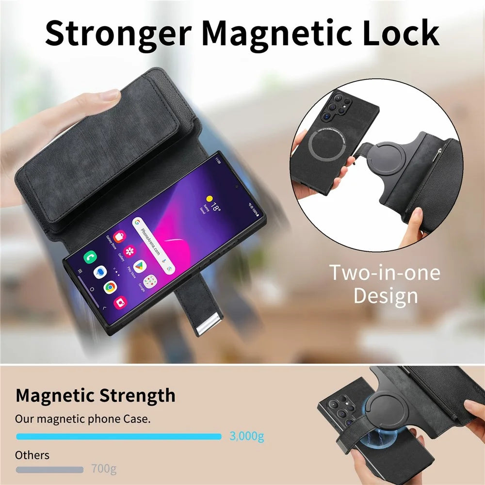 CASENEO MW-02 For Samsung Galaxy S26 Ultra Case Detachable Magnetic Leather Flip Cover - Black - 5