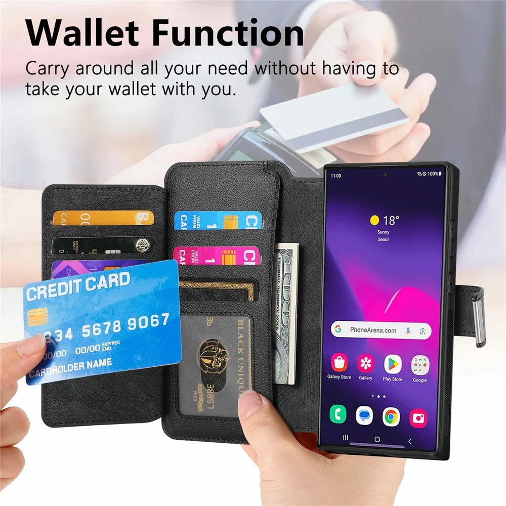 CASENEO MW-02 For Samsung Galaxy S26 Ultra Case Detachable Magnetic Leather Flip Cover - Black - 6