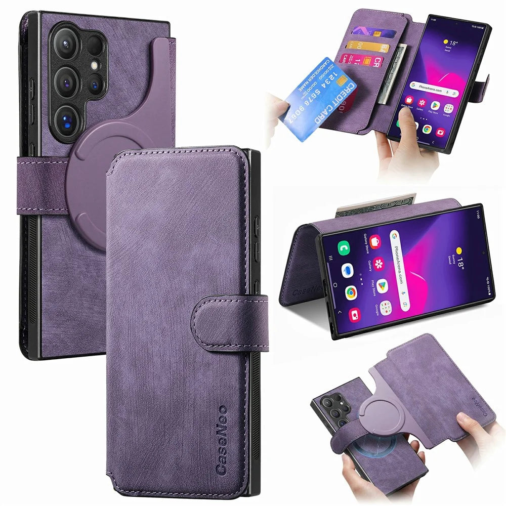 CASENEO MW-03 For Samsung Galaxy S26 Ultra Magnetic Case Detachable Leather Phone Wallet Cover - Purple - 1