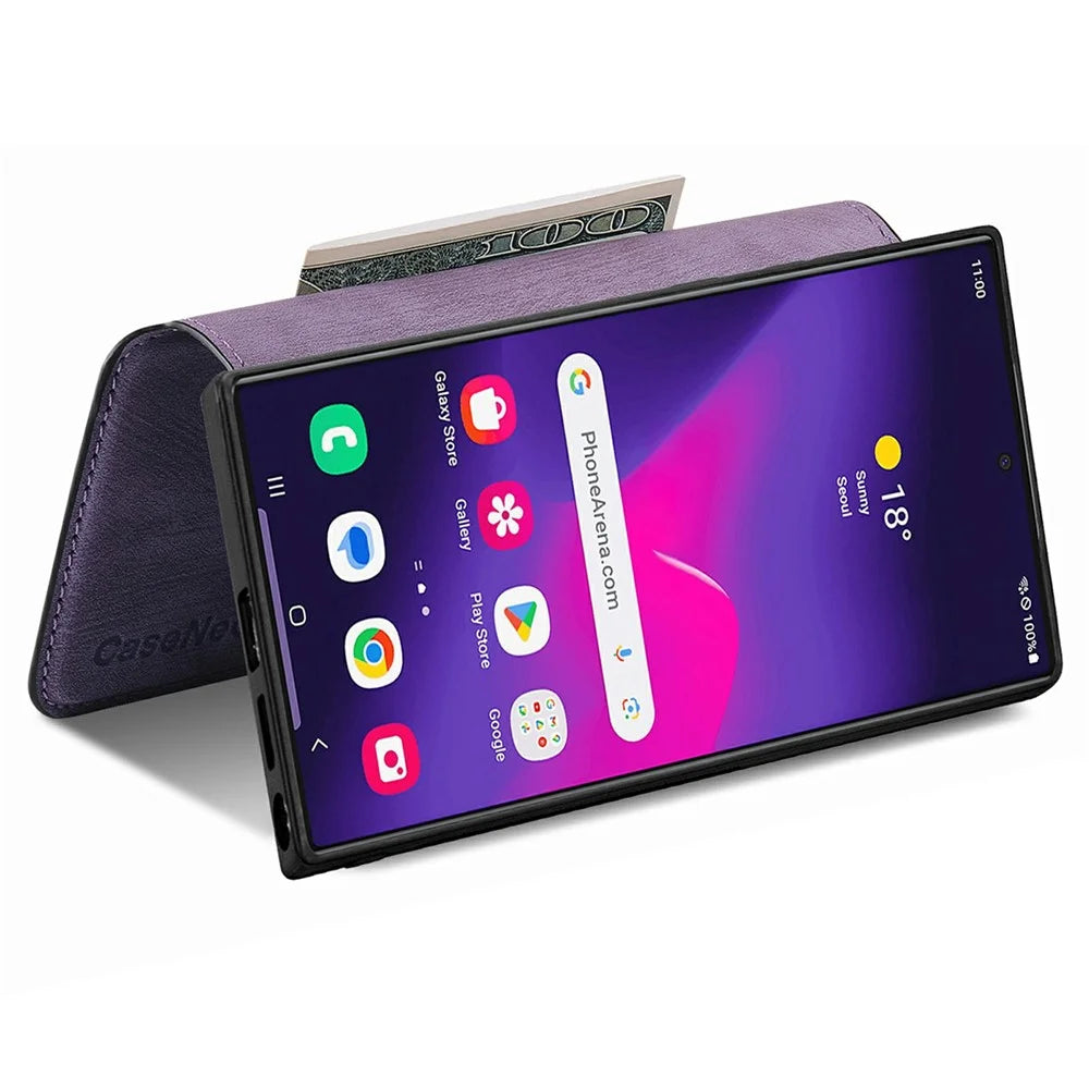 CASENEO MW-03 For Samsung Galaxy S26 Ultra Magnetic Case Detachable Leather Phone Wallet Cover - Purple - 3