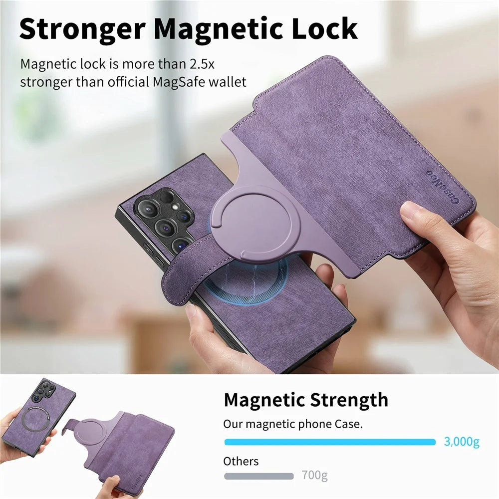 CASENEO MW-03 For Samsung Galaxy S26 Ultra Magnetic Case Detachable Leather Phone Wallet Cover - Purple - 5