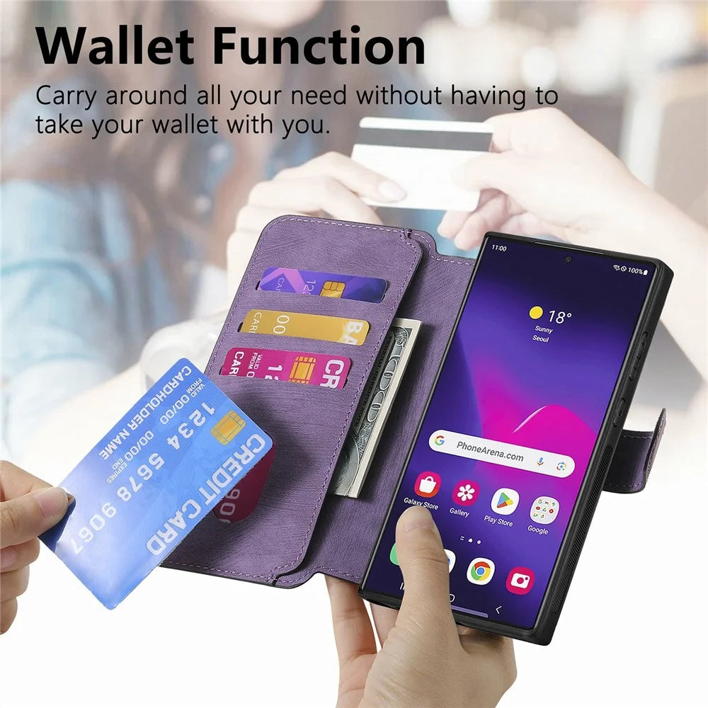 CASENEO MW-03 For Samsung Galaxy S26 Ultra Magnetic Case Detachable Leather Phone Wallet Cover - Purple - 6