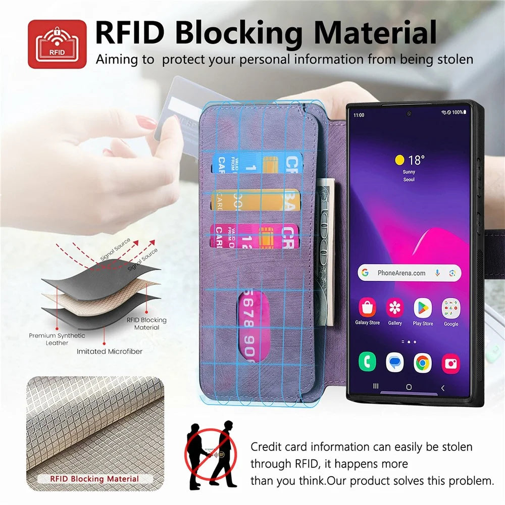 CASENEO MW-03 For Samsung Galaxy S26 Ultra Magnetic Case Detachable Leather Phone Wallet Cover - Purple - 7