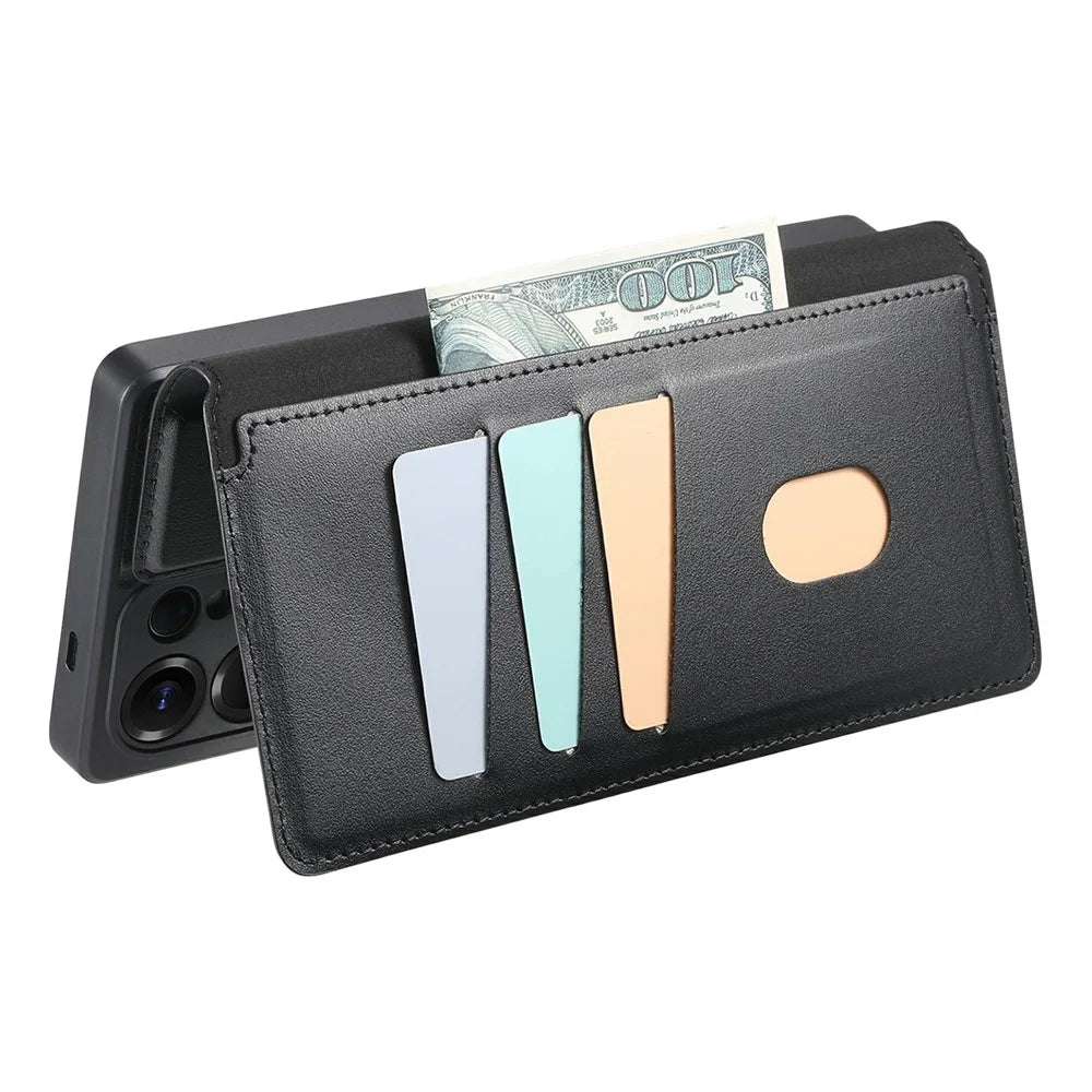 CASENEO For Samsung Galaxy S26 Ultra Magnetic Case RFID Blocking Wallet Detachable Leather Phone Cover with Wristband - Black - 6