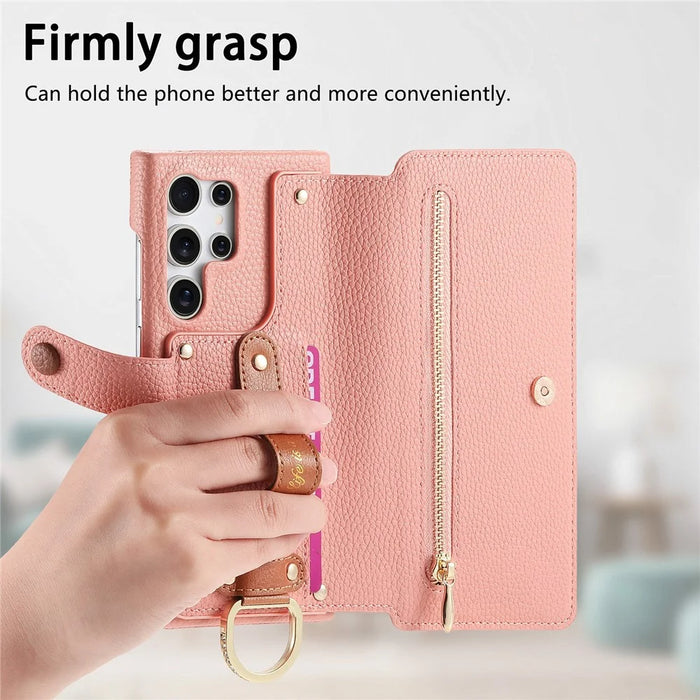 For Samsung Galaxy S26 Ultra Case RFID Blocking Zipper Wallet PU Leather Mobile Cover - Pink - 5