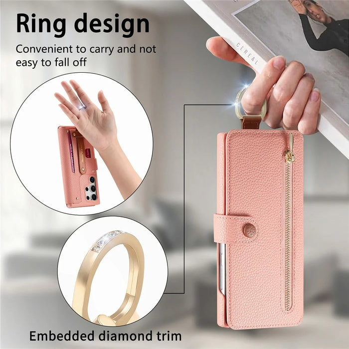 For Samsung Galaxy S26 Ultra Case RFID Blocking Zipper Wallet PU Leather Mobile Cover - Pink - 6