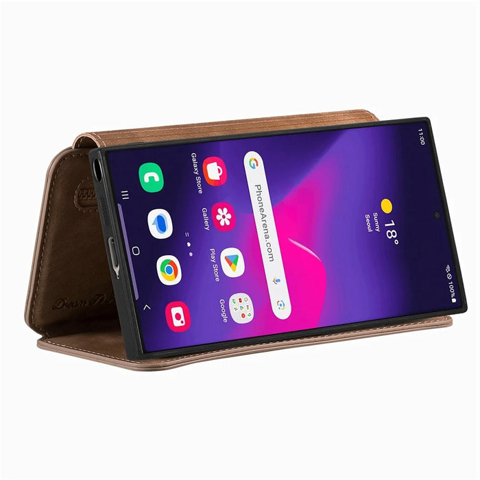 For Samsung Galaxy S26 Ultra Leather Case Phone Back Cover with RFID Blocking Zipper Wallet Kickstand - Brown - 3