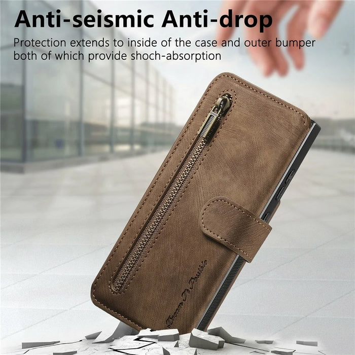 For Samsung Galaxy S26 Ultra Leather Case Phone Back Cover with RFID Blocking Zipper Wallet Kickstand - Brown - 5