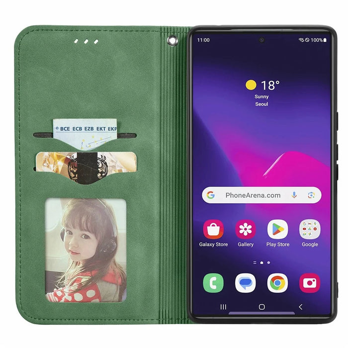 For Samsung Galaxy S26 Ultra Leather Case with Card Holder Magnetic Absorption Phone - Green - 2