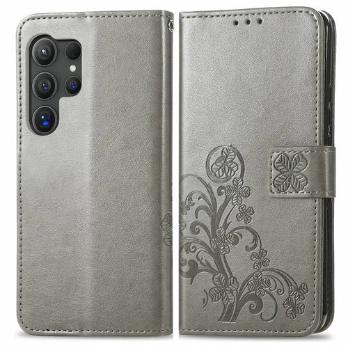 For Samsung Galaxy S26 Ultra Leather Case Four-Leaf Clover Wallet Phone Coverv - Grey - 1