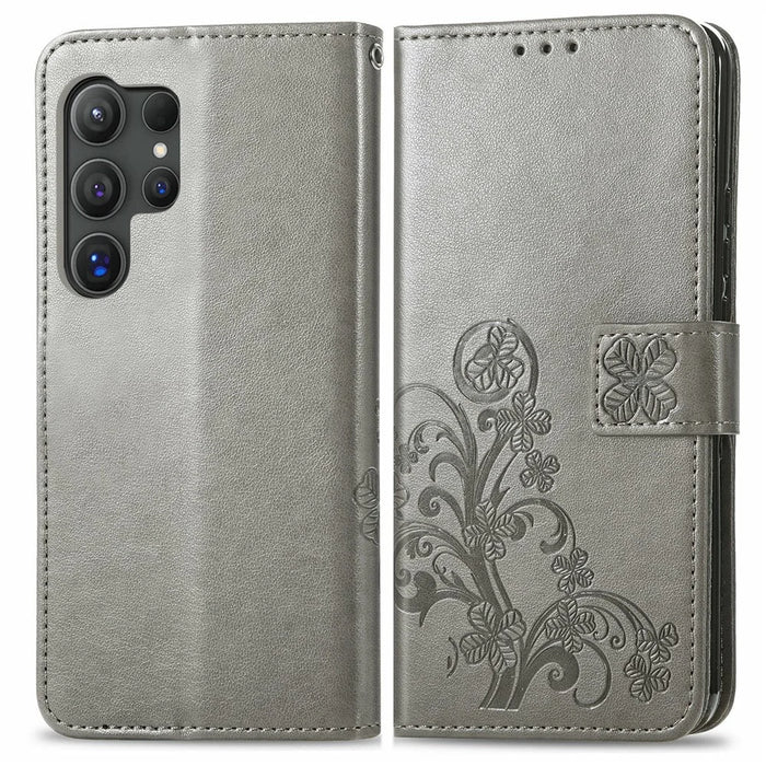 For Samsung Galaxy S26 Ultra Leather Case Four-Leaf Clover Wallet Phone Coverv - Grey - 1