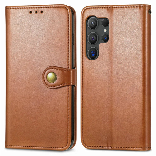 For Samsung Galaxy S26 Ultra Case Wallet Stand Leather Phone Cover with Wrist Strap - Brown - 1