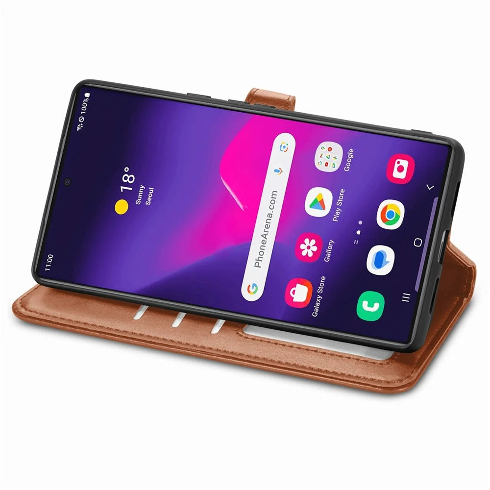 For Samsung Galaxy S26 Ultra Case Wallet Stand Leather Phone Cover with Wrist Strap - Brown - 3