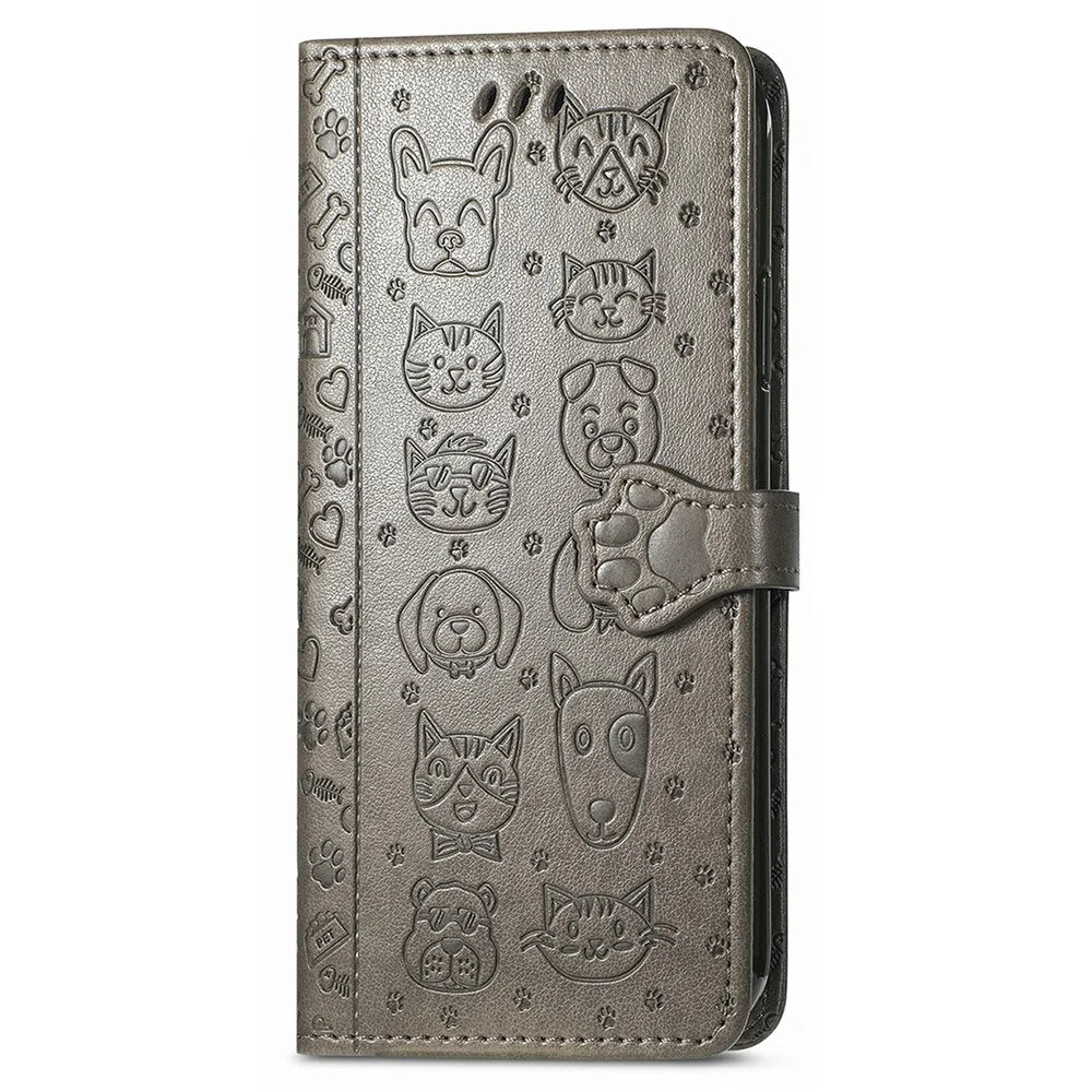 For Samsung Galaxy S26 Ultra Case Flip Wallet Leather Phone Cover with Cute Cat Dog Pattern - Grey - 5