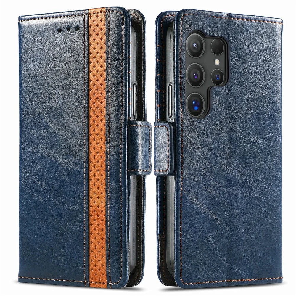 CASENEO For Samsung Galaxy S26 Ultra Phone Cases PU Leather Cover Stand with RFID Blocking Wallet - Dark Blue - 1