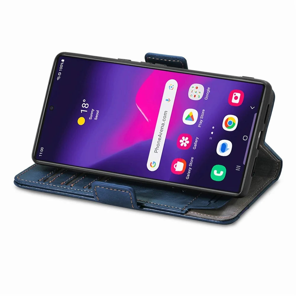 CASENEO For Samsung Galaxy S26 Ultra Phone Cases PU Leather Cover Stand with RFID Blocking Wallet - Dark Blue - 3