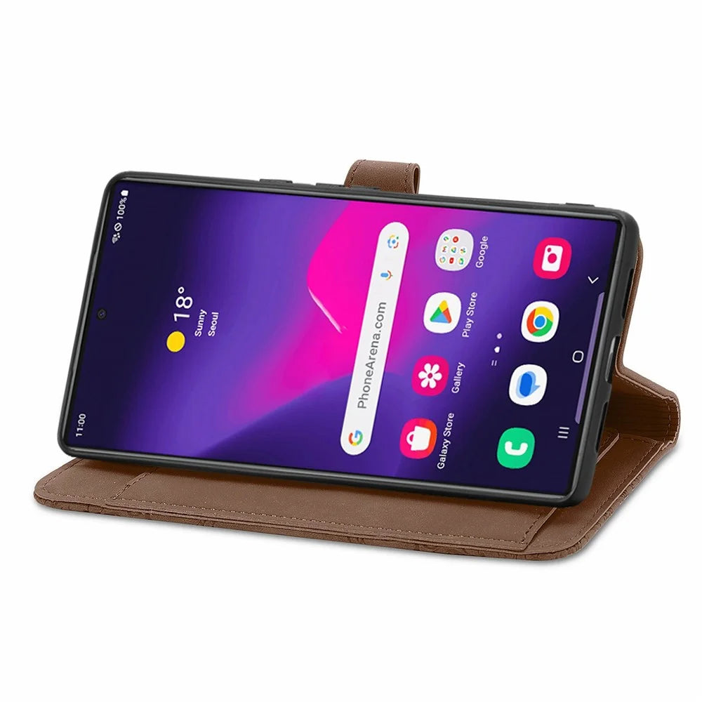 For Samsung Galaxy S26 Ultra Zipper Wallet Case with Strap Flower Imprint PU Leather Phone Cover - Brown - 3