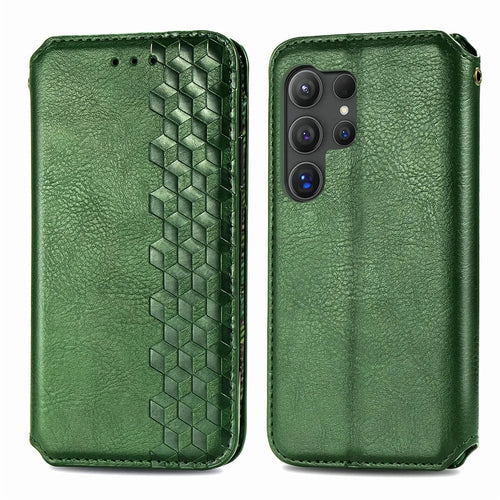 For Samsung Galaxy S26 Ultra Case Rhombus Imprint PU Leather Wallet Phone Cover - Green - 1
