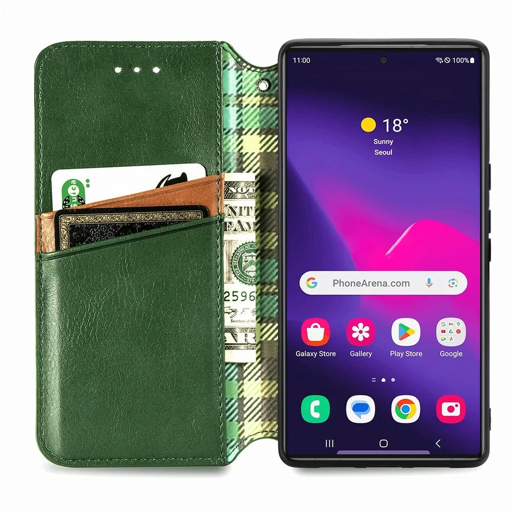 For Samsung Galaxy S26 Ultra Case Rhombus Imprint PU Leather Wallet Phone Cover - Green - 2