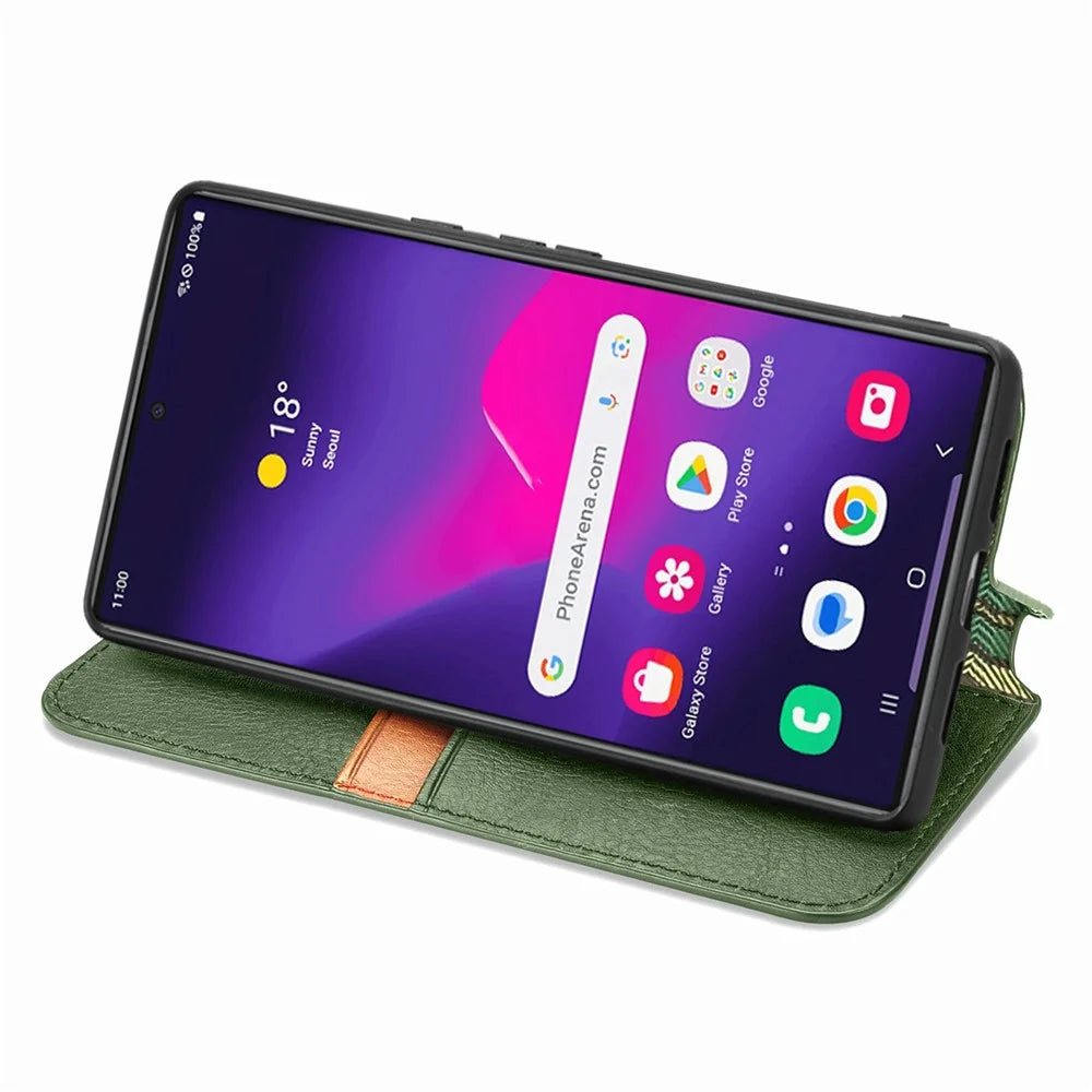 For Samsung Galaxy S26 Ultra Case Rhombus Imprint PU Leather Wallet Phone Cover - Green - 3