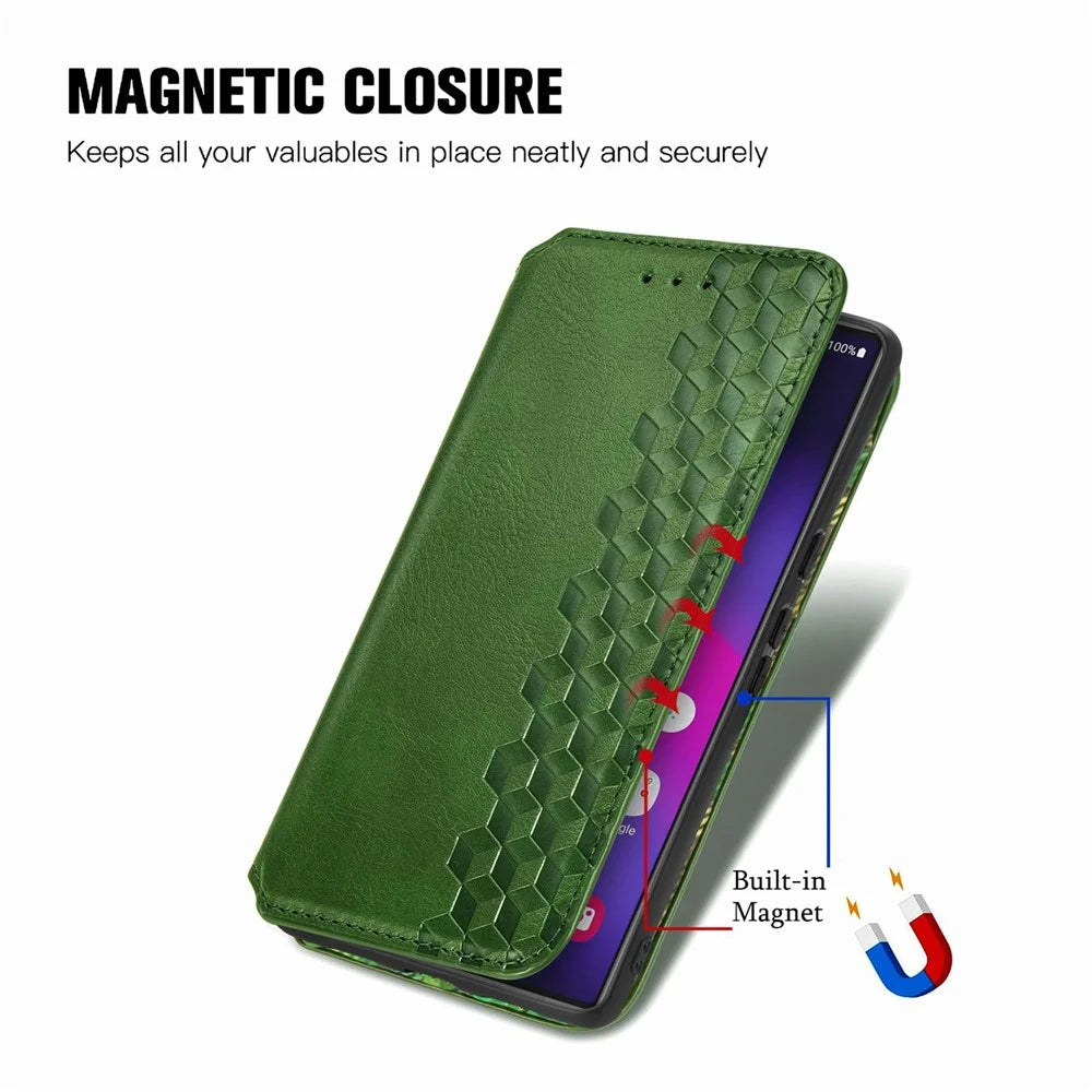For Samsung Galaxy S26 Ultra Case Rhombus Imprint PU Leather Wallet Phone Cover - Green - 4