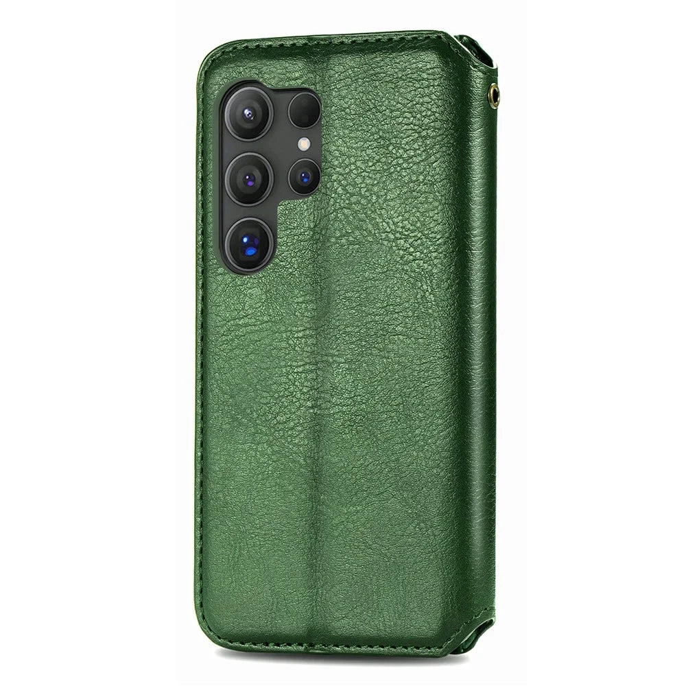 For Samsung Galaxy S26 Ultra Case Rhombus Imprint PU Leather Wallet Phone Cover - Green - 6