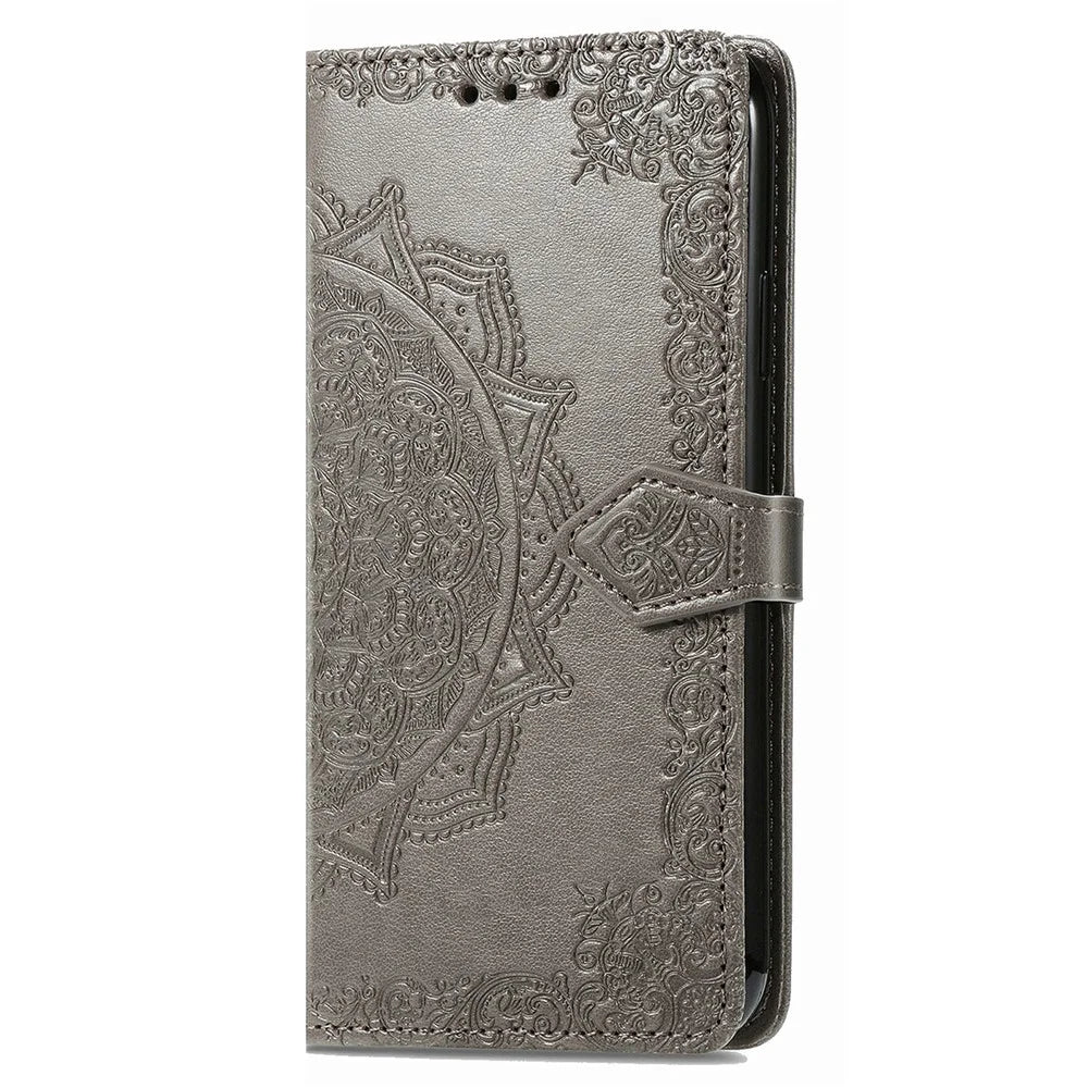 For Samsung Galaxy S26 Ultra Wallet Case Mandala Flower Leather Phone Cover Stand - Grey - 5