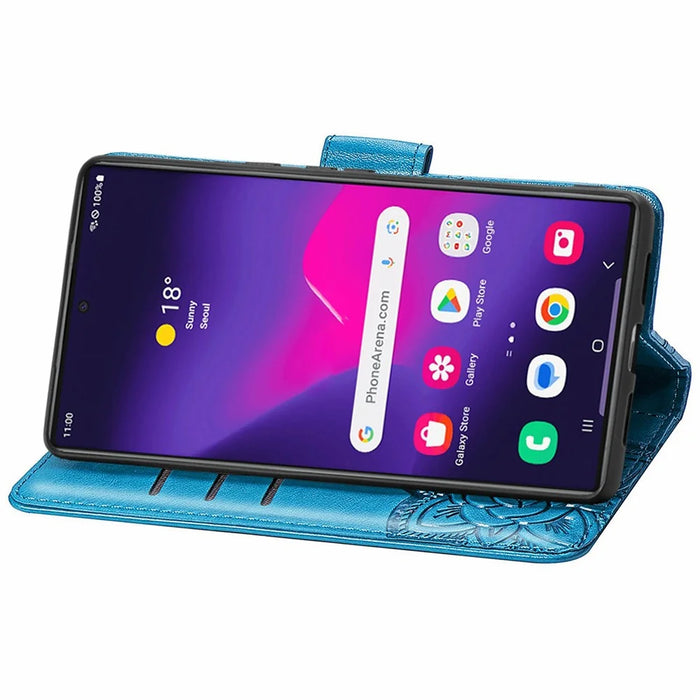 For Samsung Galaxy S26 Ultra Case with Strap Butterfly Pattern PU Leather Wallet Phone Cover - Blue - 3