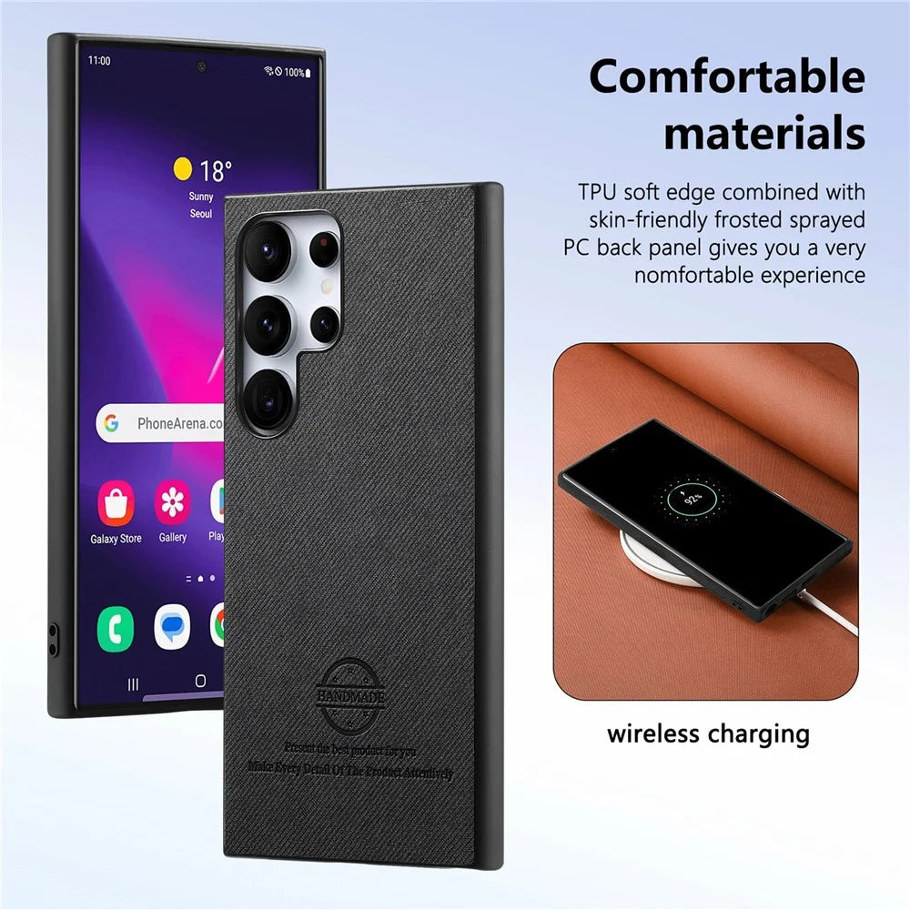 For Samsung Galaxy S26 Ultra Case Leather Phone Back Cover with Cloth Texture - Black - 7