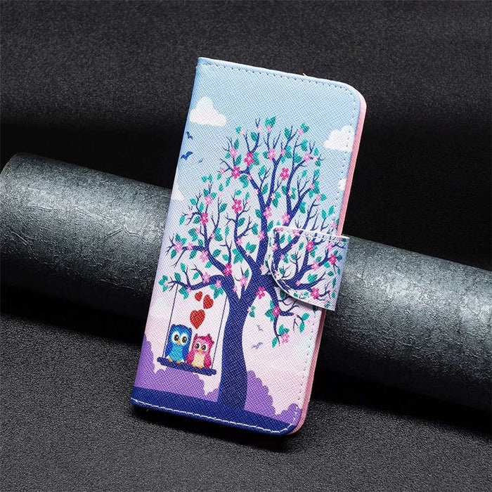 For Samsung Galaxy A54 5G Leather Case Pattern Printing Wallet Stand Flip Mobile Cover - Two Owls - 4