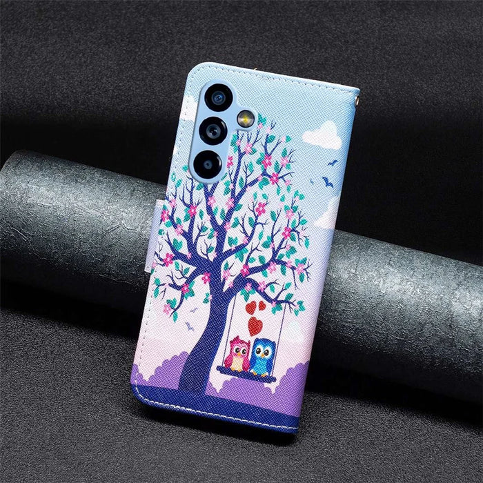 For Samsung Galaxy A54 5G Leather Case Pattern Printing Wallet Stand Flip Mobile Cover - Two Owls - 5