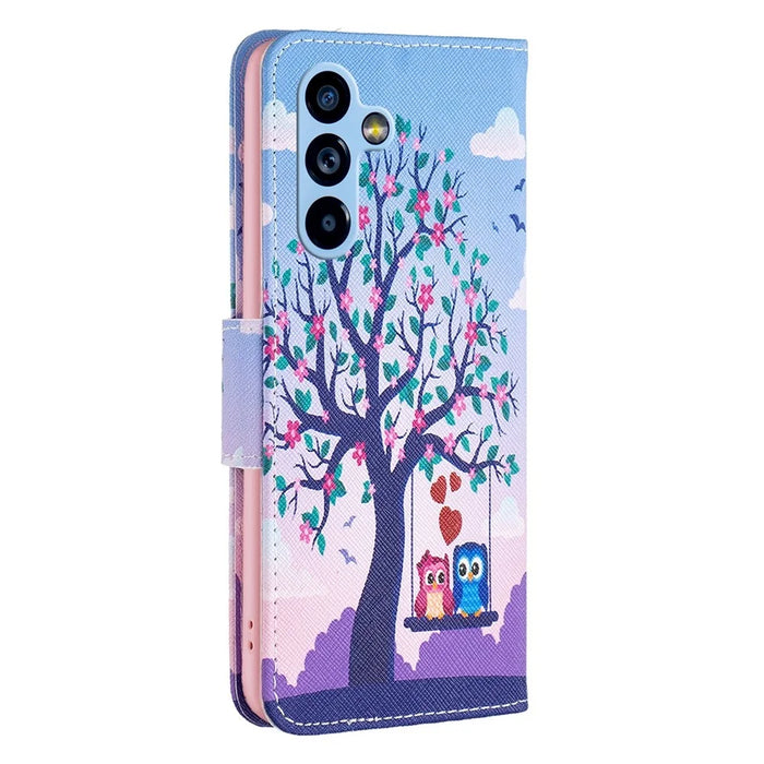 For Samsung Galaxy A54 5G Leather Case Pattern Printing Wallet Stand Flip Mobile Cover - Two Owls - 7