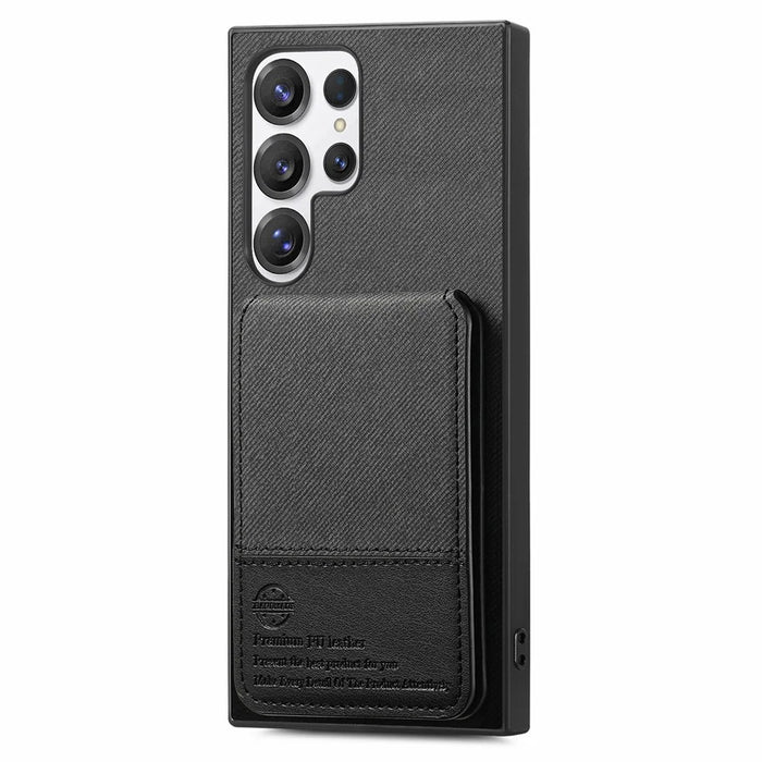 For Samsung Galaxy S26 Ultra Phone Case Cloth Texture Leather + PC + TPU Cover with RFID Blocking Card Holder - Black - 2