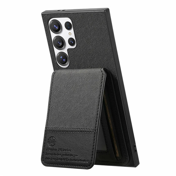 For Samsung Galaxy S26 Ultra Phone Case Cloth Texture Leather + PC + TPU Cover with RFID Blocking Card Holder - Black - 3