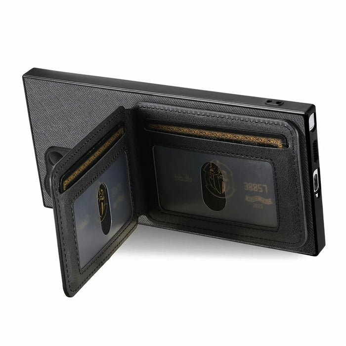 For Samsung Galaxy S26 Ultra Phone Case Cloth Texture Leather + PC + TPU Cover with RFID Blocking Card Holder - Black - 5