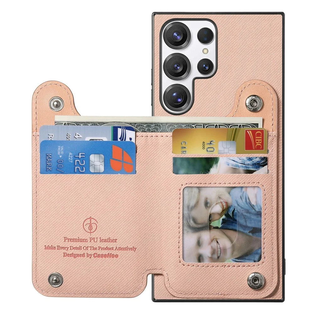 For Samsung Galaxy S26 Ultra Case with Card Holder Kickstand Leather + TPU + PC Phone Cover - Pink - 2