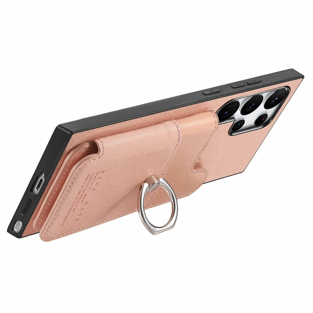 For Samsung Galaxy S26 Ultra Case with Card Holder Kickstand Leather + TPU + PC Phone Cover - Pink - 3
