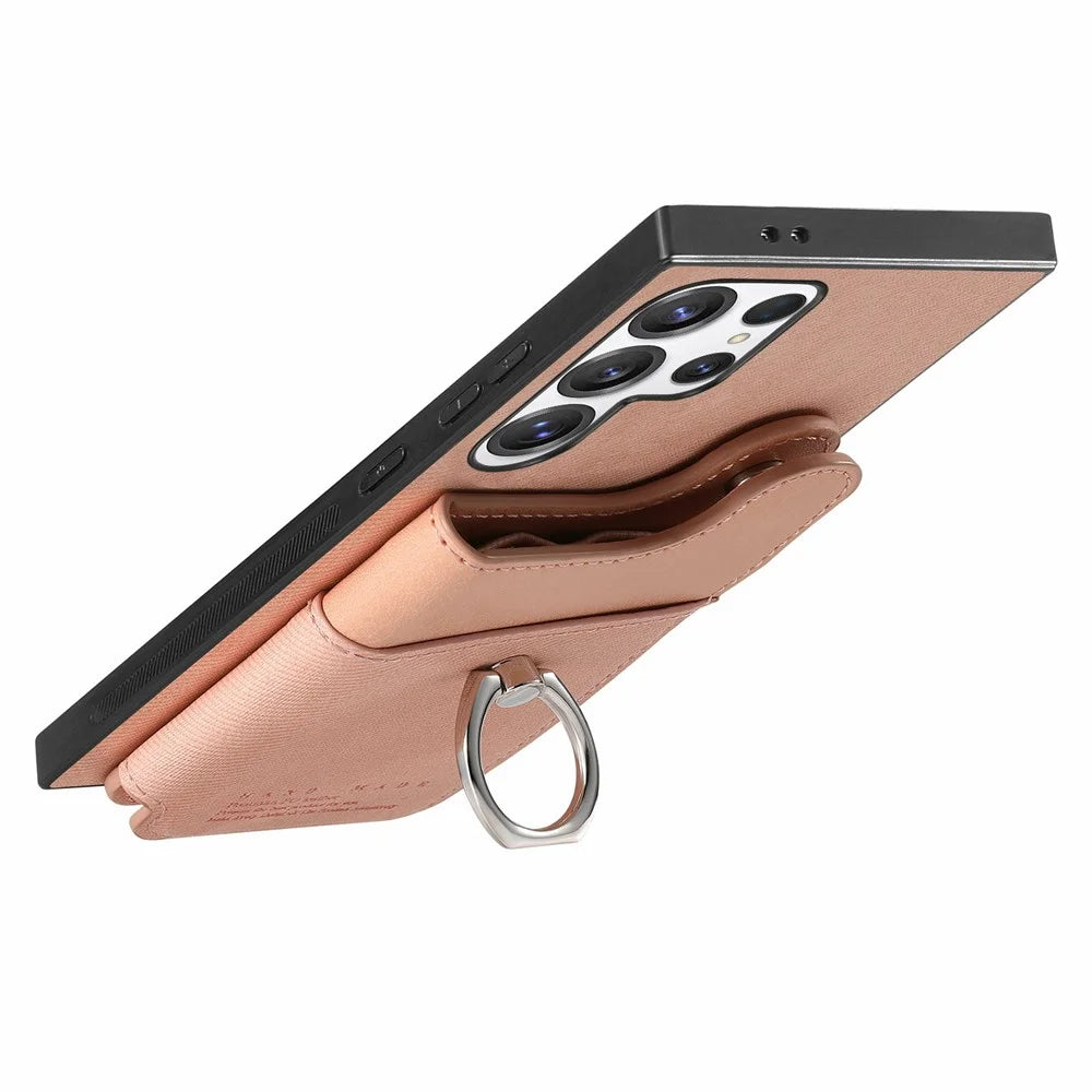For Samsung Galaxy S26 Ultra Case with Card Holder Kickstand Leather + TPU + PC Phone Cover - Pink - 4
