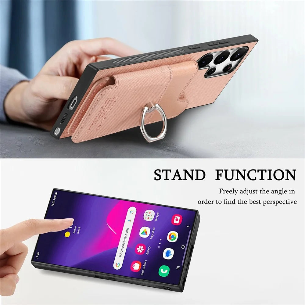 For Samsung Galaxy S26 Ultra Case with Card Holder Kickstand Leather + TPU + PC Phone Cover - Pink - 6