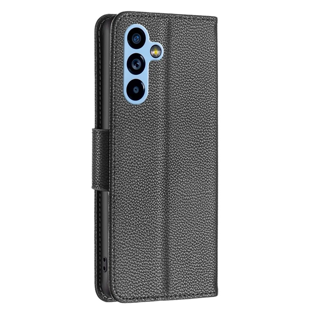 For Samsung Galaxy A54 5G Wallet Case Litchi Texture Flip Leather Mobile Cover Stand with Strap - Black - 7