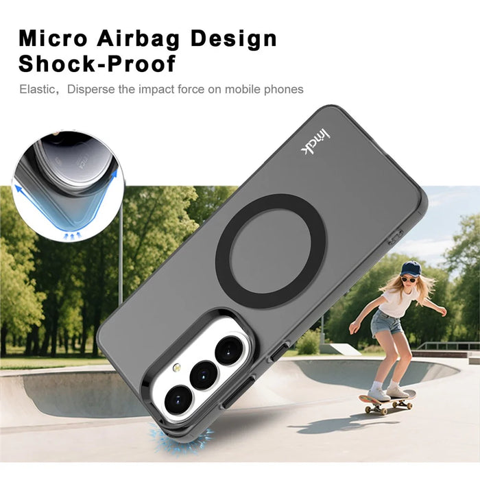 IMAK For Samsung Galaxy S26+ Magnetic Case Candy Color Anti Drop TPU + PET Back Cover - Black - 3