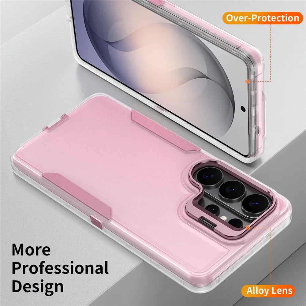 For Samsung Galaxy S26 Ultra Case TPU + PC Hybrid Phone Cover with Alloy Lens Frame Kickstand - Transparent / Pink - 3